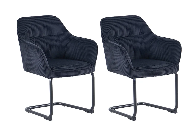 ELBA Schwingstuhl 2er Set, drehbar 180° mit Rückholfunktion, Grob-Cord dunkelgrün, Metallgestell schwarz, Armlehnen