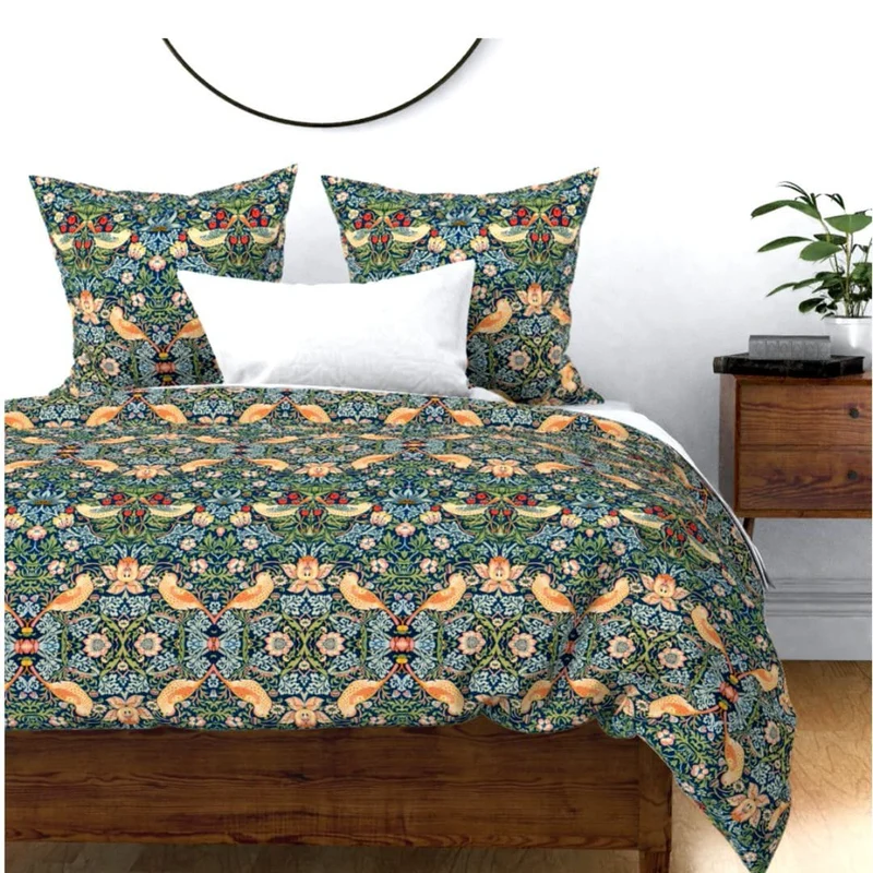 Strawberry Thief Floral Pattern Duvet Cover, Pillow Shams