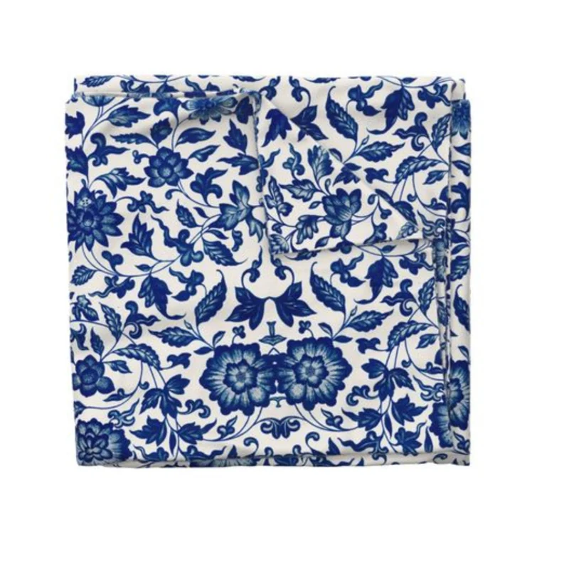 Vintage White Blue Pattern Flowers Cotton Bedding Set Duvet Cover, Pillow Shams