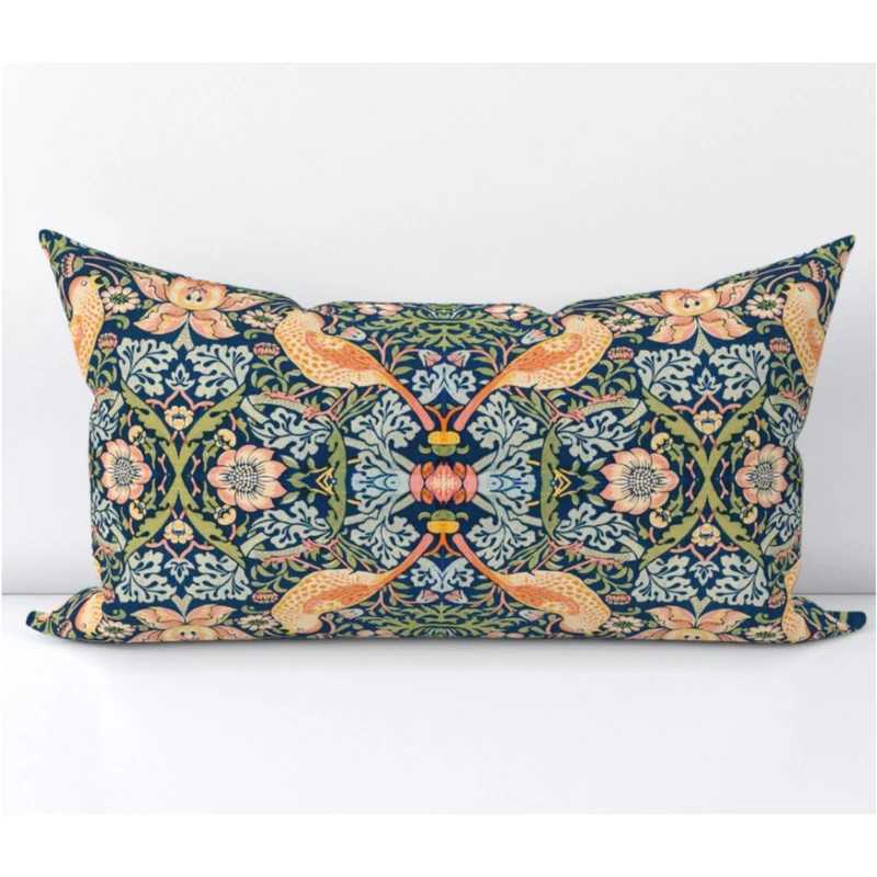 Body Pillow, Strawberry Thief Lumbar Pillow Cover, Vintage Inspired Lumbar Pillows