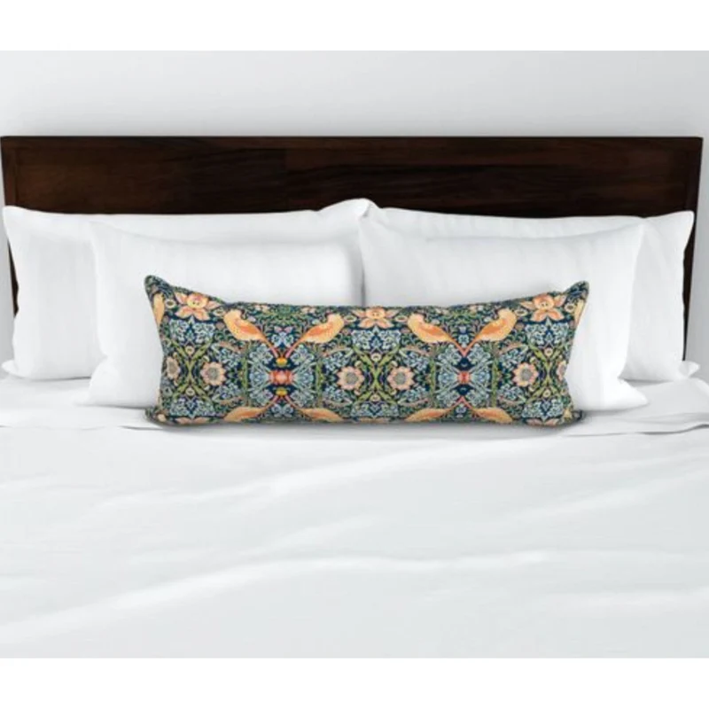Body Pillow, Strawberry Thief Lumbar Pillow Cover, Vintage Inspired Lumbar Pillows