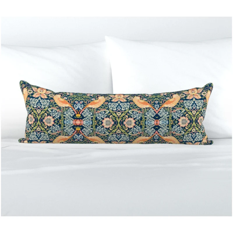 Body Pillow, Strawberry Thief Lumbar Pillow Cover, Vintage Inspired Lumbar Pillows