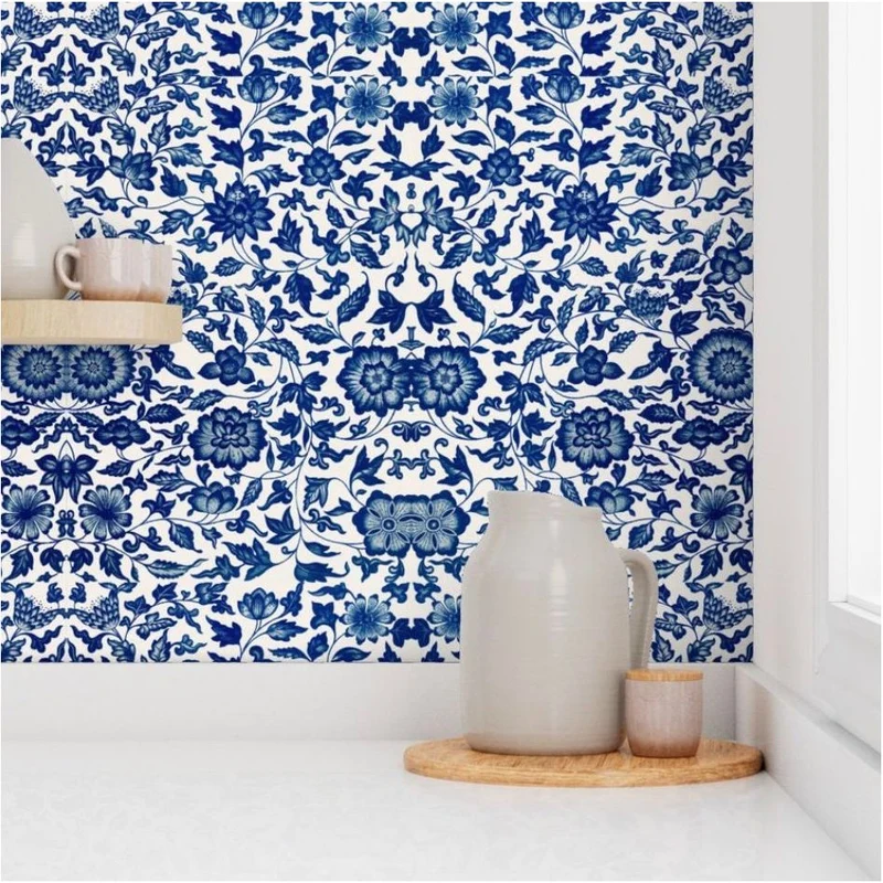 Floral Wallpaper, Peel and Stick Wallpaper, Removable Self Adhesive Wallpaper Roll
