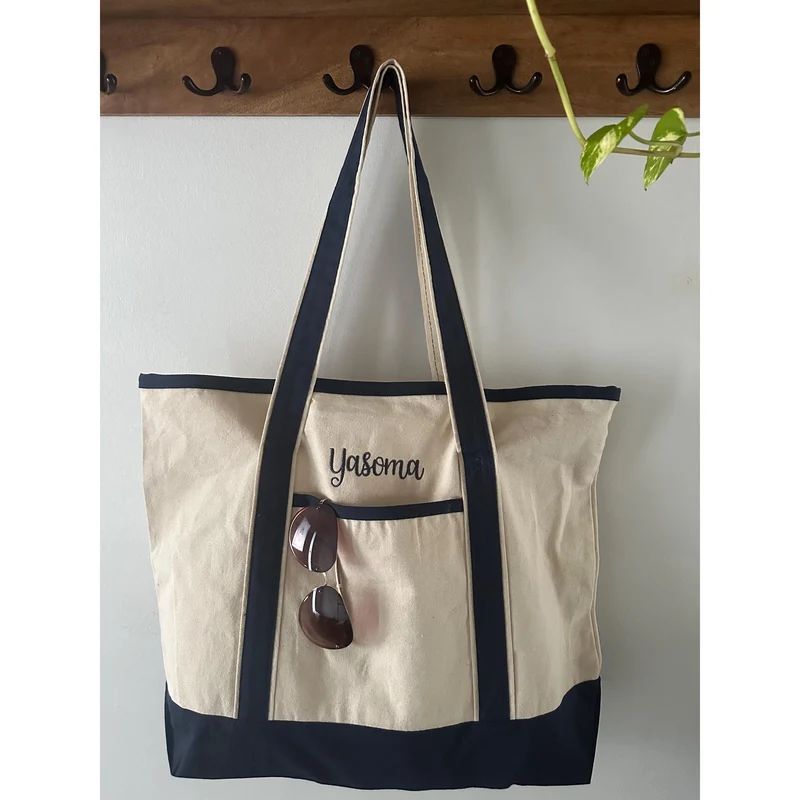 Personalized Name Beach bag Reusable Tote Bags with Pockets, Personalized Travel Bags for Girls Weekend Gifts, Wedding, Bridesmaid Gifts