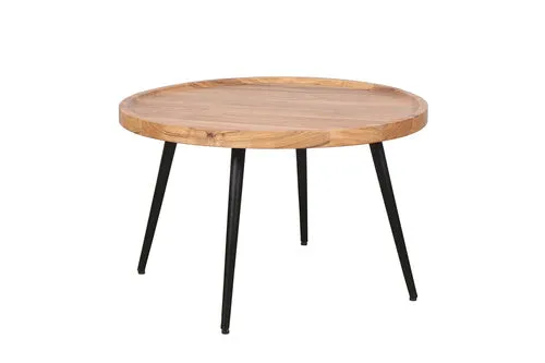 Couchtisch ROMY / moderner Couchtisch aus Akazienholz massiv und schwarzem Metallgestell / D 75, H 47,5 cm