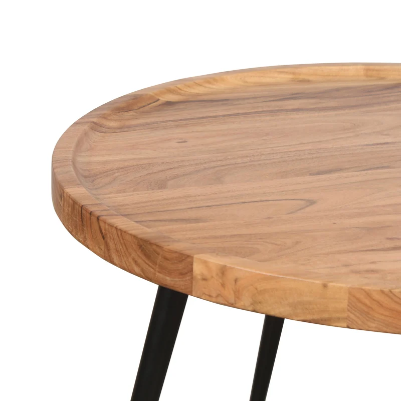 Couchtisch ROMY / moderner Couchtisch aus Akazienholz massiv und schwarzem Metallgestell / D 75, H 47,5 cm