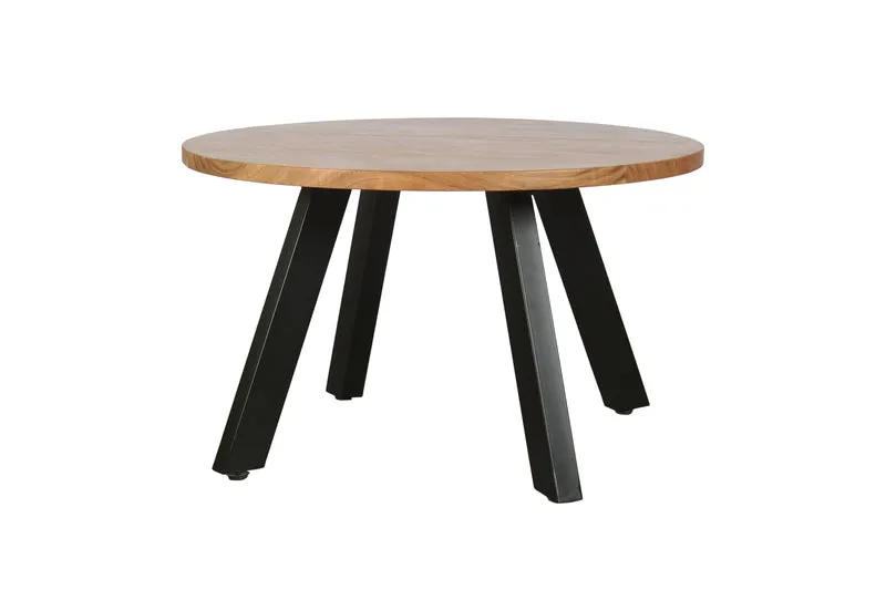 Couchtisch LARA / Platte Akazie massiv / Gestell Metall schwarz / D 75, H 47 cm
