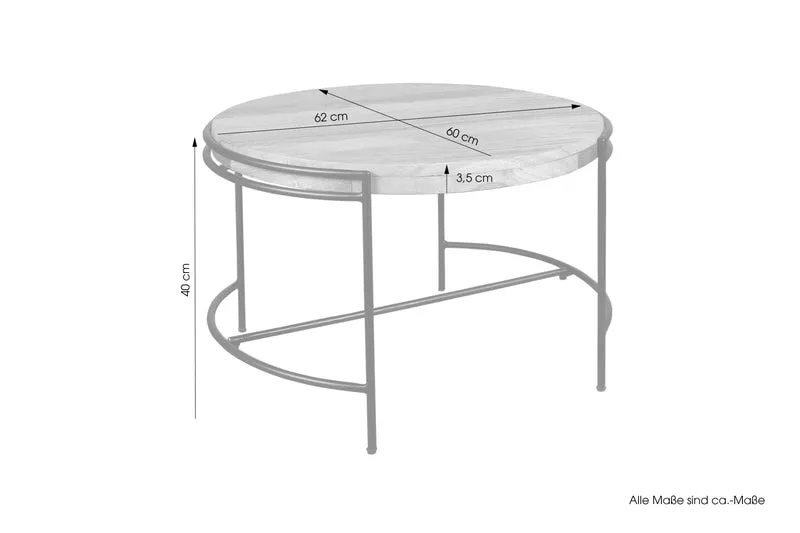 Couchtisch HANNA / Platte Mangoholz massiv / Gestell Metall schwarz / B 60, H 40, T 62 cm