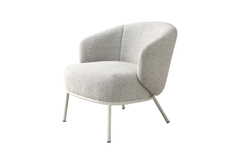 Sessel SELVIK 01, Bezug in Bouclé grau, Untergestell aus Metall schwarz oder Bezug in Bouclé greige, Untergestell aus Metall seidengrau