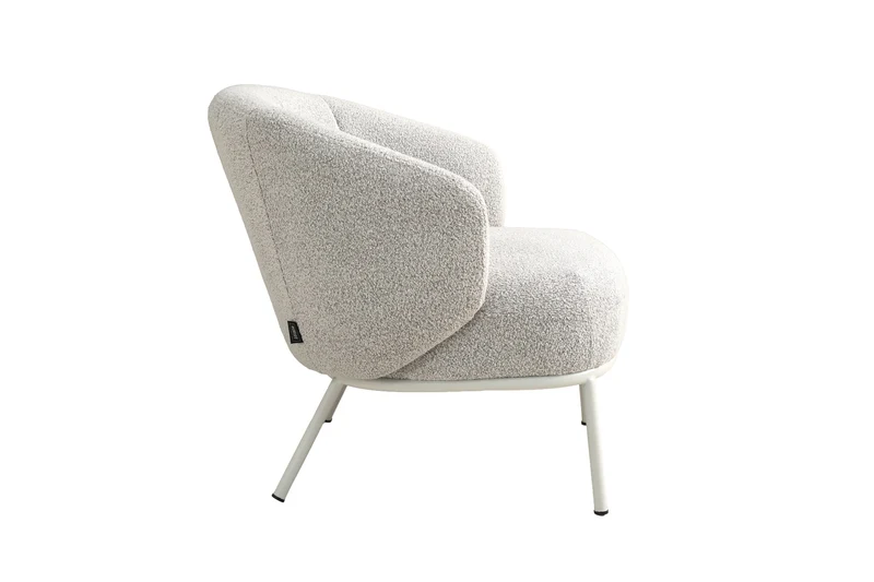 Sessel SELVIK 01, Bezug in Bouclé grau, Untergestell aus Metall schwarz oder Bezug in Bouclé greige, Untergestell aus Metall seidengrau