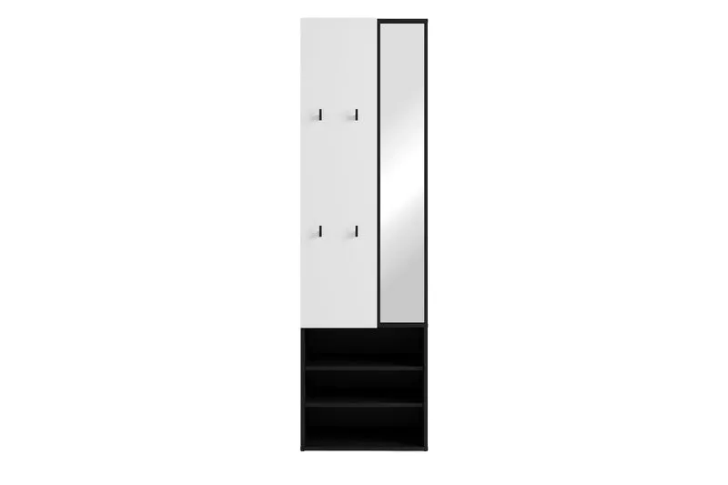 Kompaktgarderobe ANDORRA / Artisan Eiche (Eiche-Optik) oder weiß mit schwarz / Spiegel, Kleiderstange und Schuhfächer / Garderobenschrank / Flurgarderobe / Maße: B 55, H 187,5, T 40,5 cm