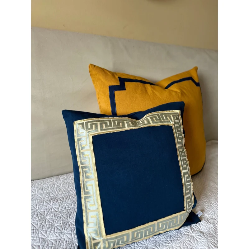 Navy Greek Key Pillow Case, Greek Key Euro Shams, Gold Navy Decorative Pillow