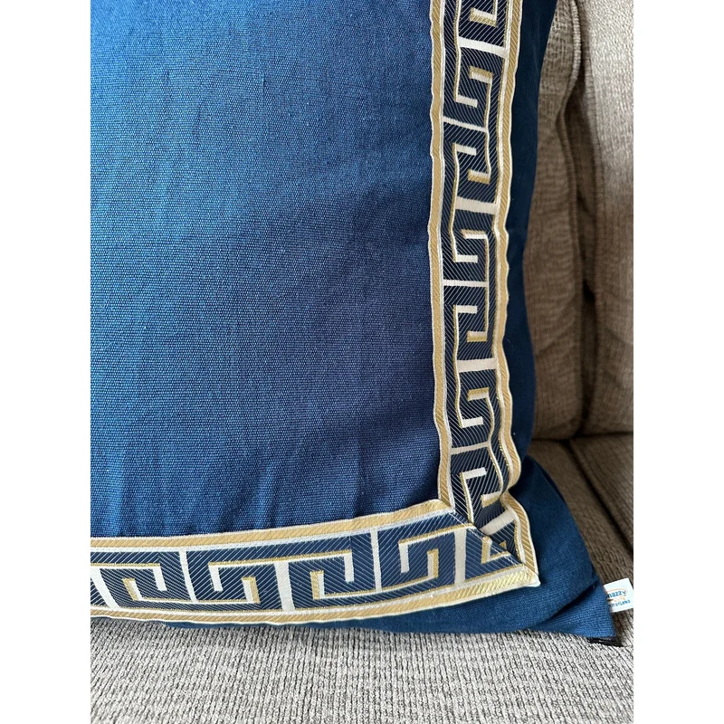 Navy Blue Greek Key Throw Pillow Covers, Greek Key Geometric Trim Modern Euro shams,