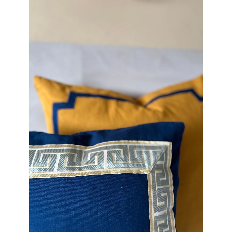 Navy Blue Greek Key Throw Pillow Covers, Greek Key Geometric Trim Modern Euro shams,