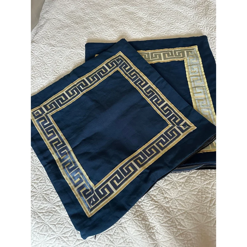 Navy Blue Greek Key Throw Pillow Covers, Greek Key Geometric Trim Modern Euro shams,