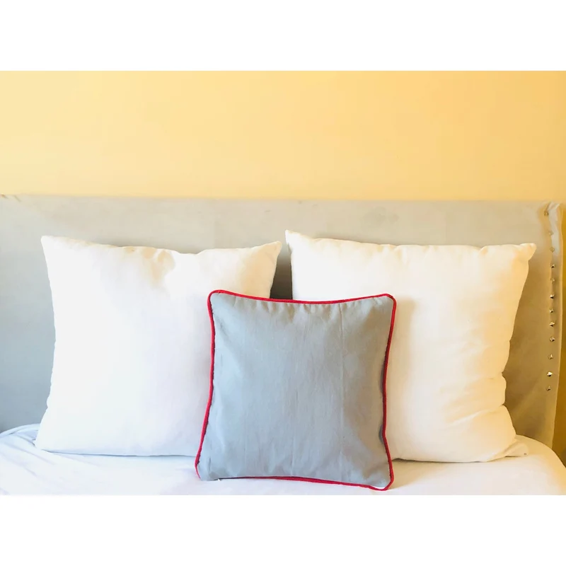 Gray Red Throw Pillows, 18x18 Decorative Pillow Covers With Piping/Welting Snazzy Living