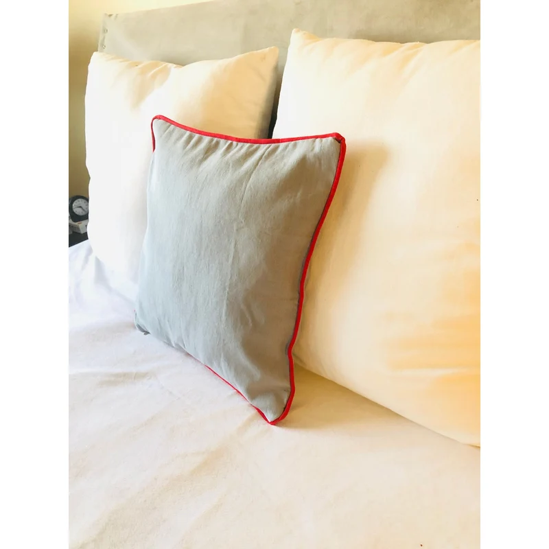 Gray Red Throw Pillows, 18x18 Decorative Pillow Covers With Piping/Welting Snazzy Living