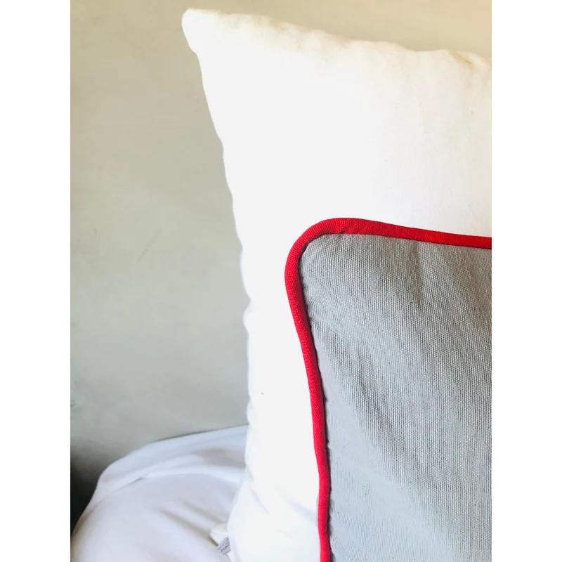 Gray Red Throw Pillows, 18x18 Decorative Pillow Covers With Piping/Welting Snazzy Living