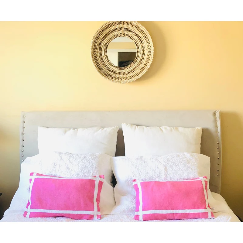 Pink White Trim Pillows, Bedroom Pillows, Pink Lumbar Throw Pillows,