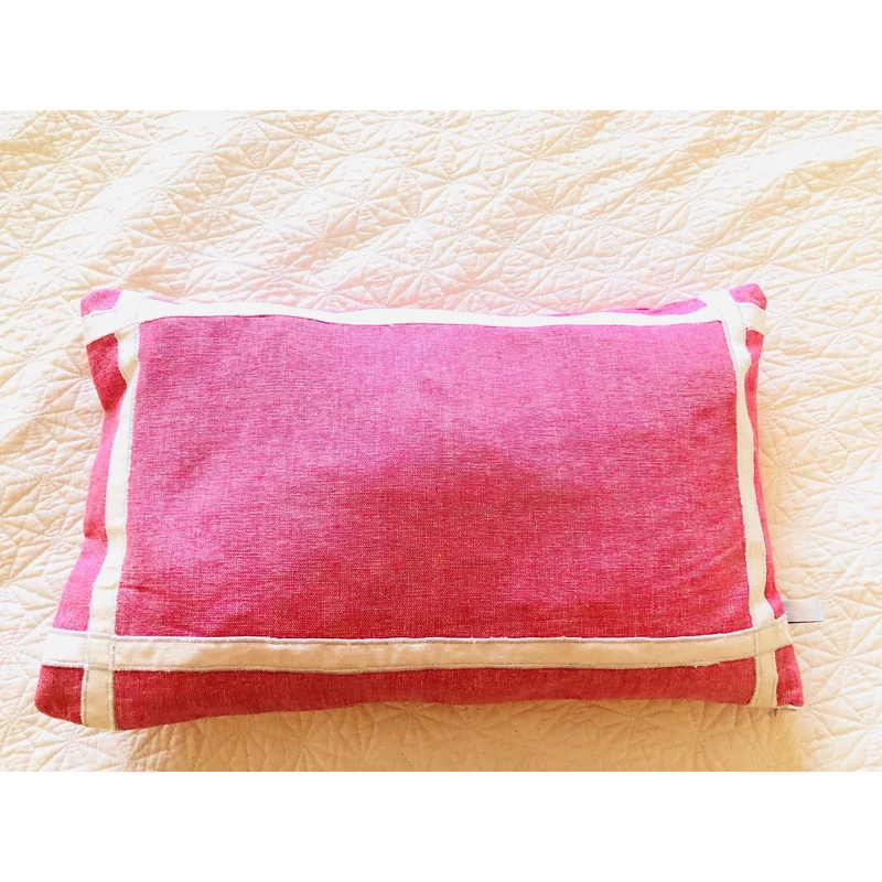 Pink White Trim Pillows, Bedroom Pillows, Pink Lumbar Throw Pillows,