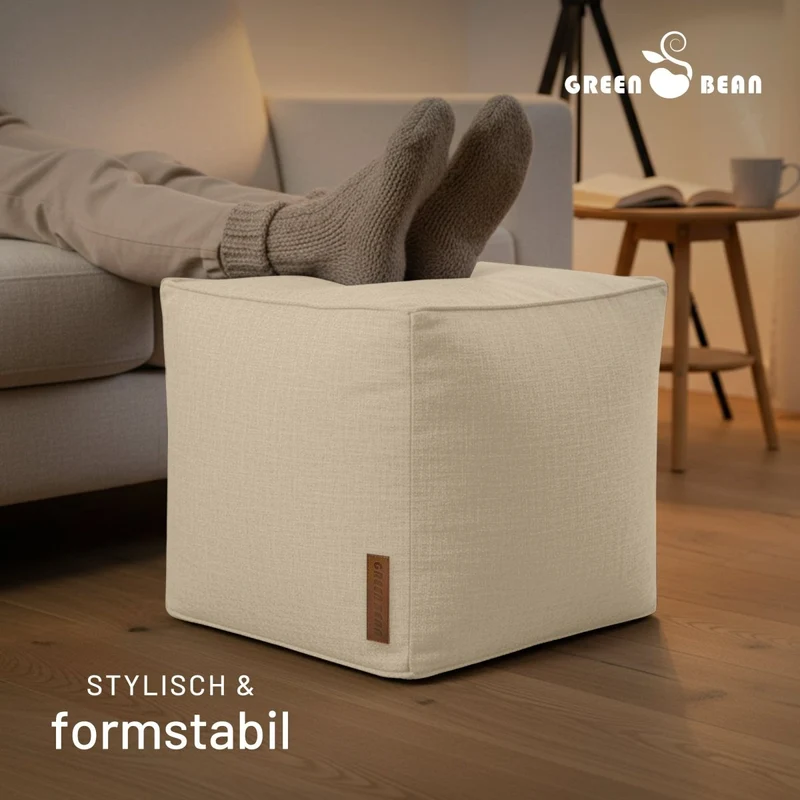 Cube Sitzhocker in Leinen-Optik