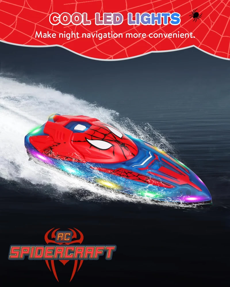 Spider Hero Rc Boat, 2.4 GHZ Remote Control Boat with LED Lights for Kids