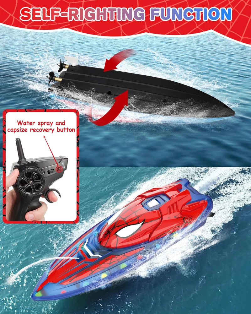 Spider Hero Rc Boat, 2.4 GHZ Remote Control Boat with LED Lights for Kids