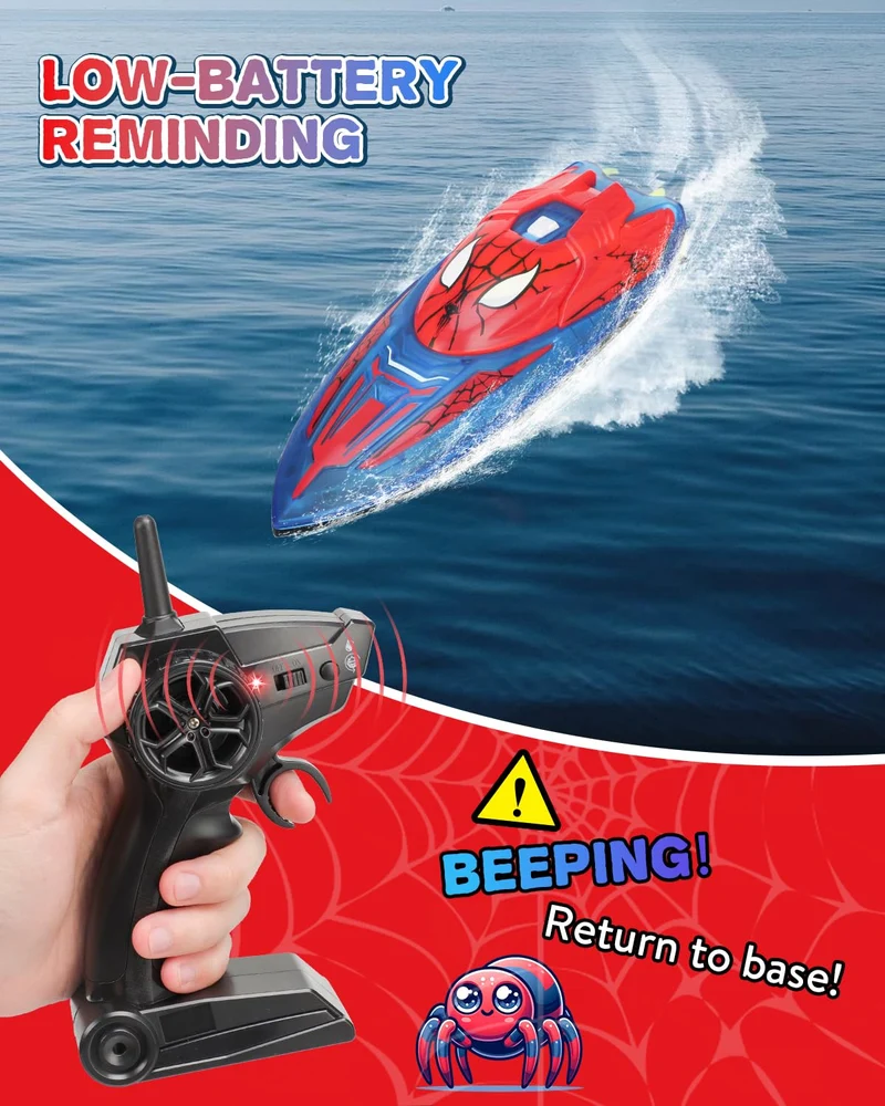 Spider Hero Rc Boat, 2.4 GHZ Remote Control Boat with LED Lights for Kids