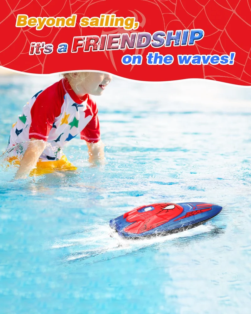 Spider Hero Rc Boat, 2.4 GHZ Remote Control Boat with LED Lights for Kids