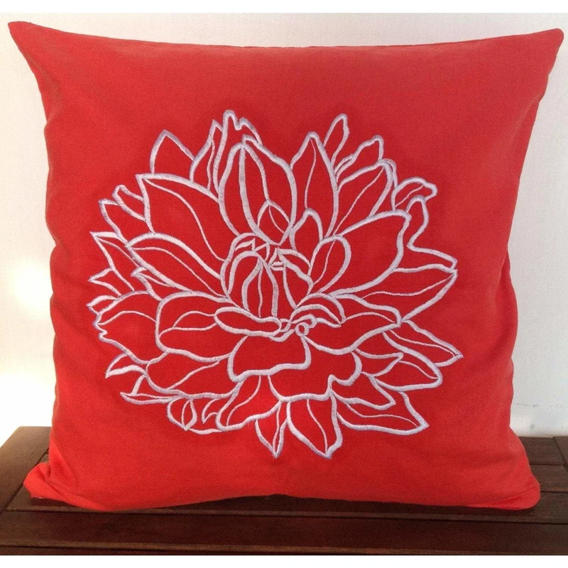 Red Flower Embroidered Throw pillows