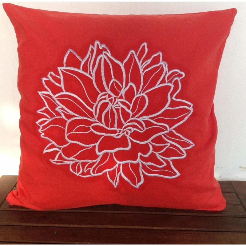 Red Flower Embroidered Throw pillows