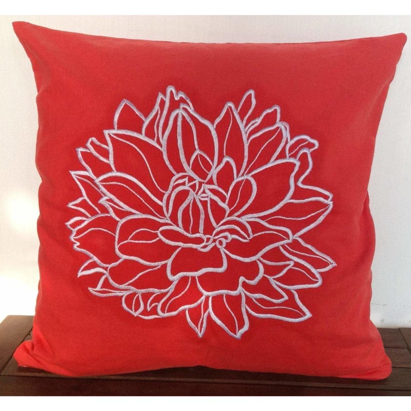 Red Flower Embroidered Throw pillows