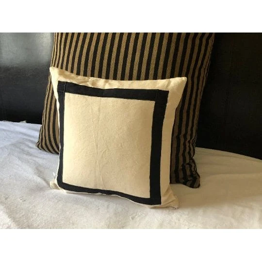 White Black Designer Shams, Trim Cotton Cushion Covers by Snazzy Living