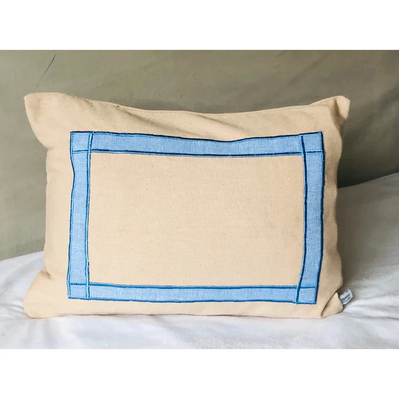 Blue and Beige Throw pillows, Boho Trim Designer Cushion Cover by Snazzy Living