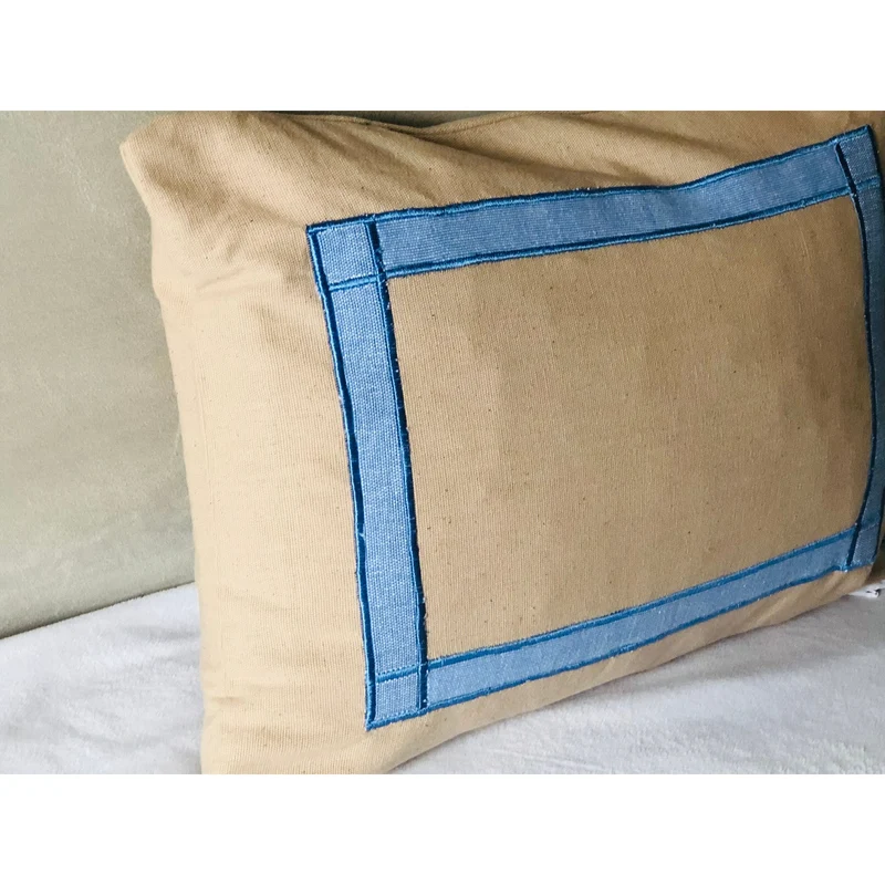 Blue and Beige Throw pillows, Boho Trim Designer Cushion Cover by Snazzy Living