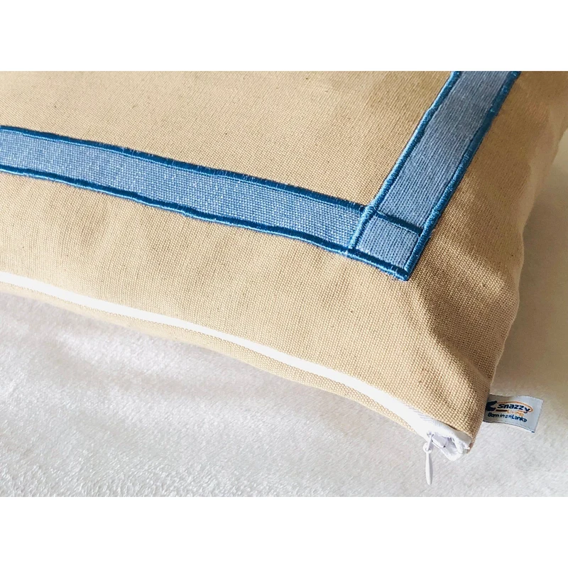 Blue and Beige Throw pillows, Boho Trim Designer Cushion Cover by Snazzy Living