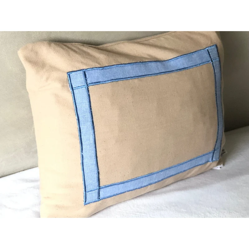 Blue and Beige Throw pillows, Boho Trim Designer Cushion Cover by Snazzy Living