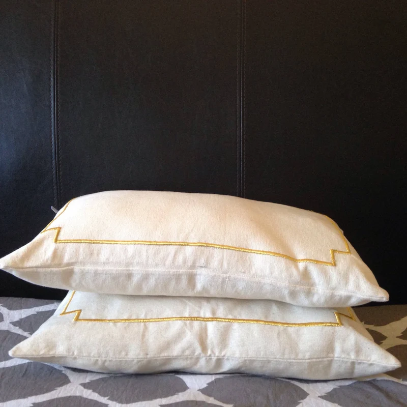 Lumbar Ivory Throw Pillow Cover, Embroidered Decorative Cushion Covers