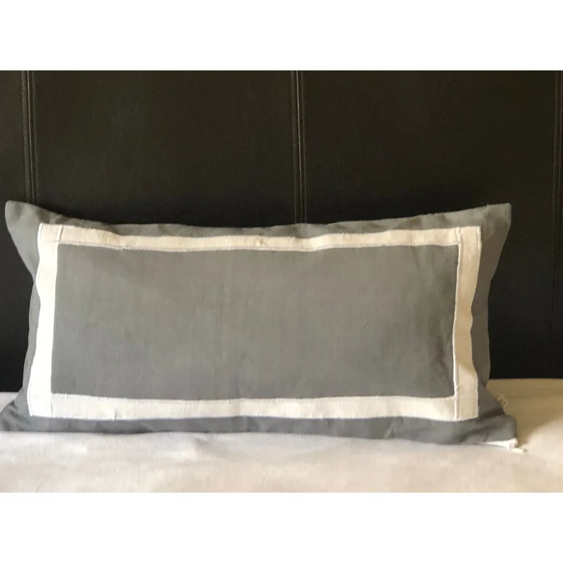 Cotton Throw Pillow, Gray White Designer Rectangle Long Lumbar Pillow CoverSnazzy Living