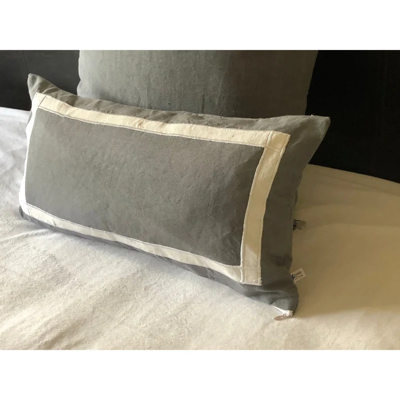 Cotton Throw Pillow, Gray White Designer Rectangle Long Lumbar Pillow CoverSnazzy Living