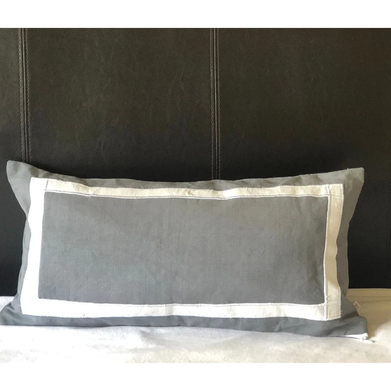 Cotton Throw Pillow, Gray White Designer Rectangle Long Lumbar Pillow CoverSnazzy Living