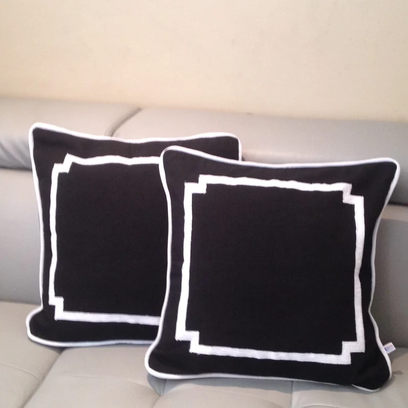 White Trim Throw Pillows, Trim Euro Shams, Border Pillow Covers, Black Pillows