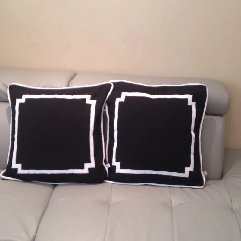White Trim Throw Pillows, Trim Euro Shams, Border Pillow Covers, Black Pillows