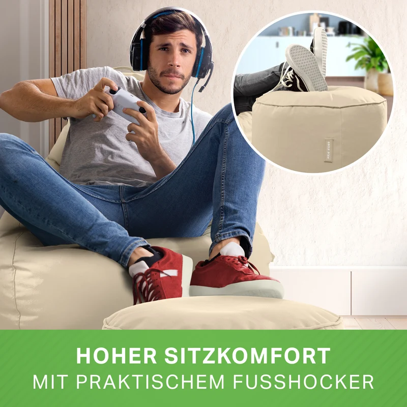 Gaming Sitzsack + Pouf Cozy im Set aus PVC