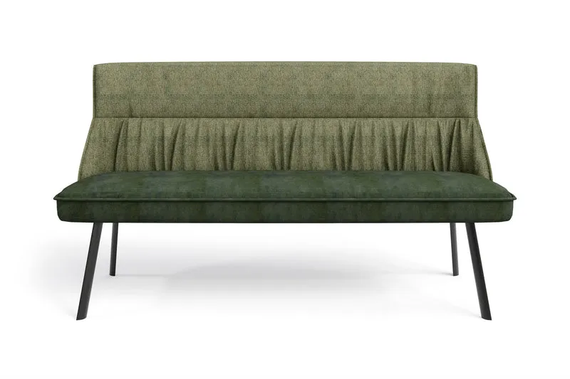 Bank CALIFORNIA / Rücken Webstoff anthrazit oder grün / Sitz Vintage-Velvet anthrazit oder grün mit Keder / Gestell Metall schwarz / Bank mit Rückenlehne / B 180, H 88, T 63 cm