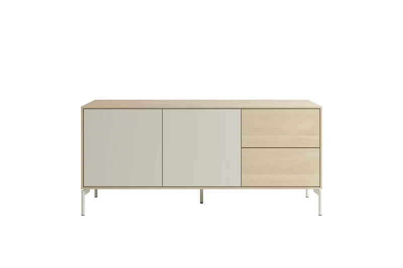 Sideboard LABOE 01, Korpus und Fronten in Melamin, Eichefarbig Bianco hell und seidengrau