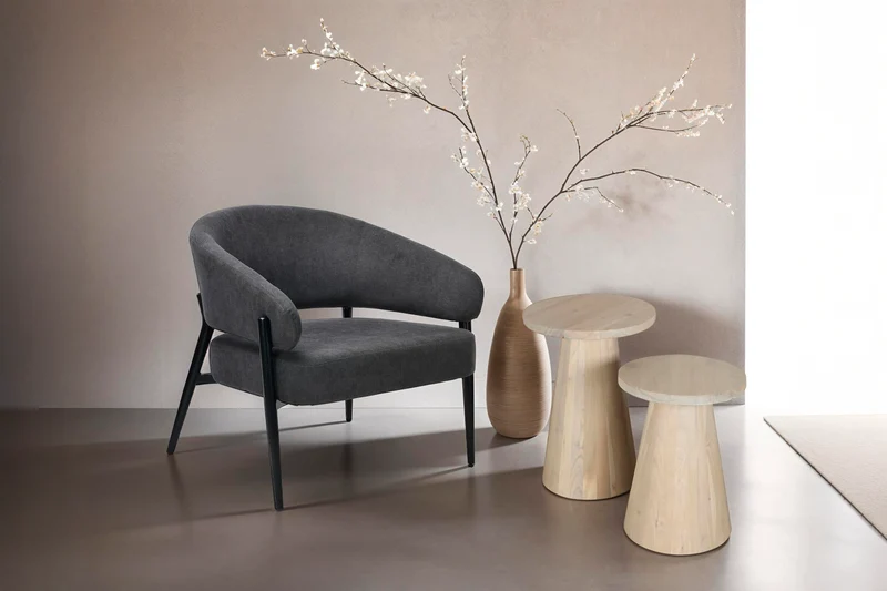 Beistelltisch CONE / Massivholz Akazie schwarz oder white wash lackiert / D 35, H 60 cm oder D 40, H 50 cm