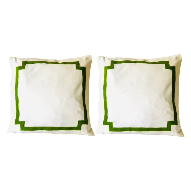 Green Throw Pillows, Green Cotton Bedding, Trim Cushion Covers by Snazzy Living