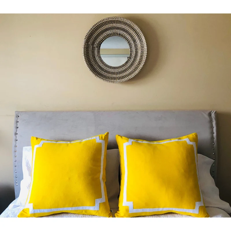 Yellow Euro Pillows, Trim Pillow Covers, Bedroom Decor, Pillows with borders