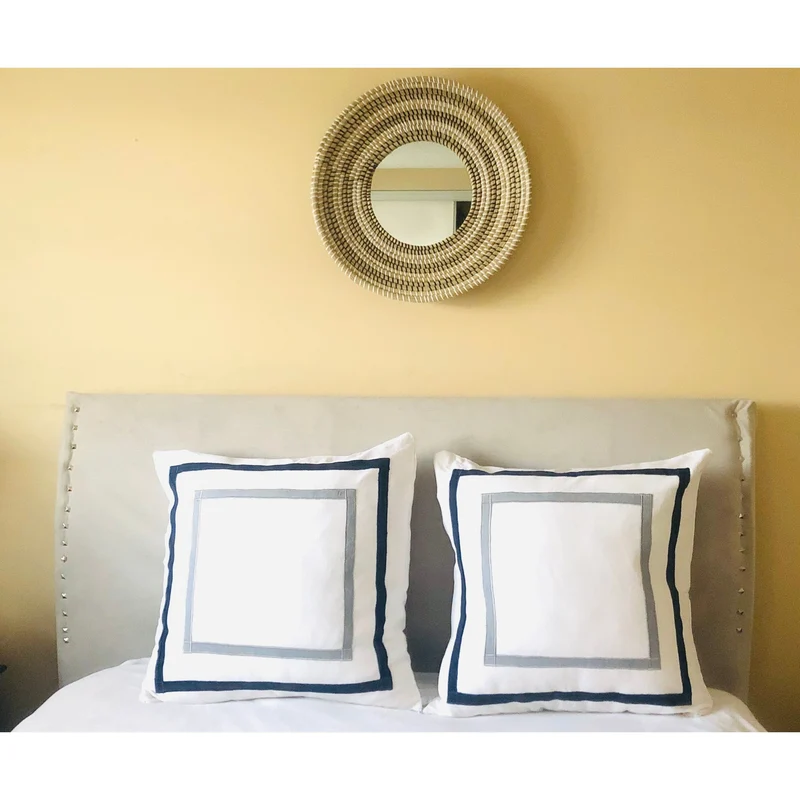 Personalized White Gray Euro Pillows, Framed Pillow Covers, Designer Bedroom Decor by Snazzy Living